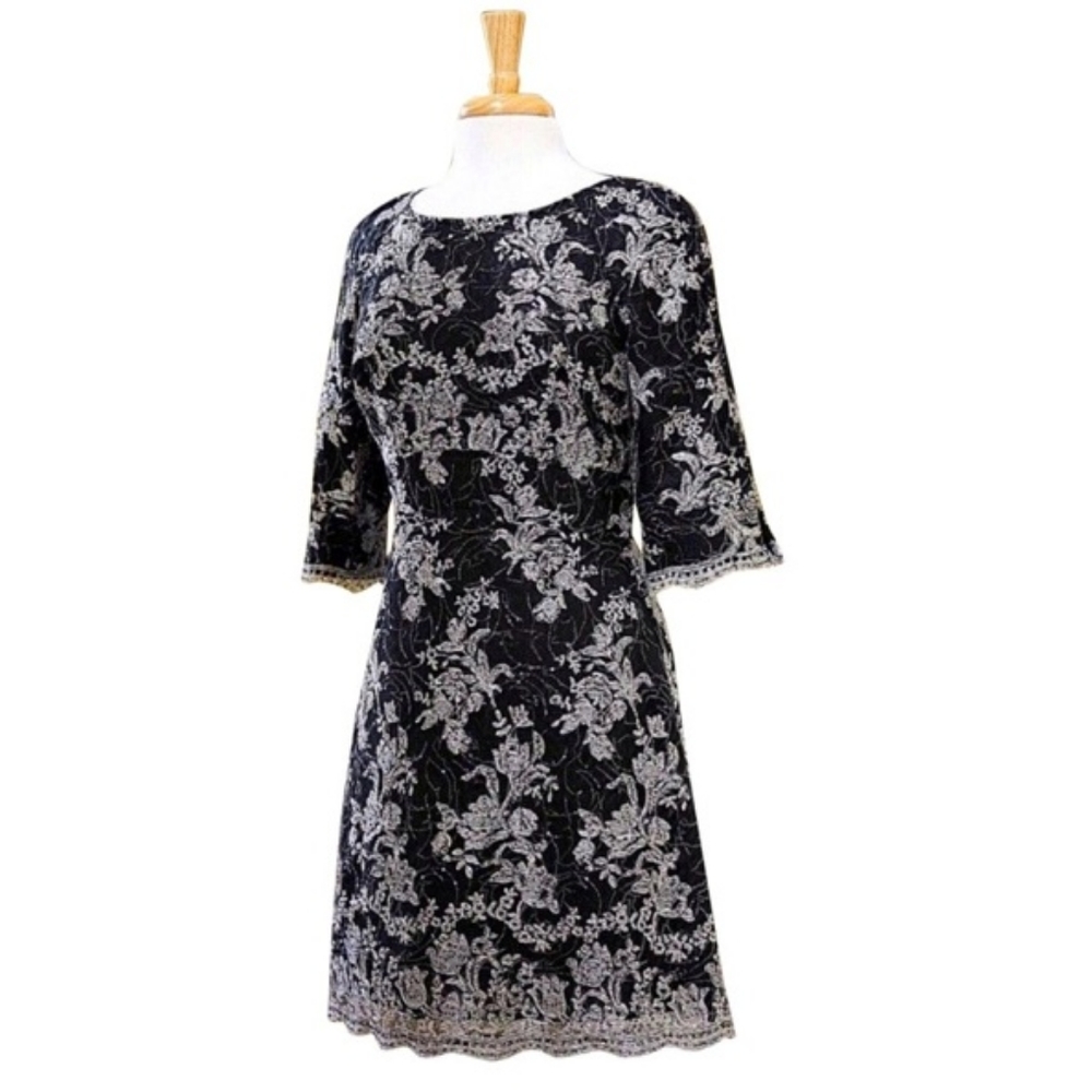 Black and Silver Lace Sequin Cocktail Dress